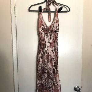 Sexy Satin Animal-Print Neck-holder Dress.